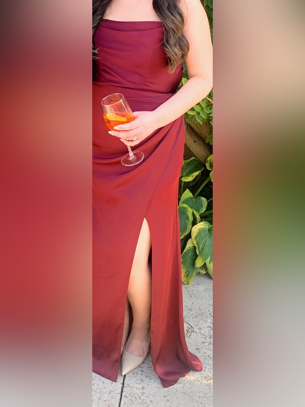 Strapless Burgundy Evening Dress
size 12
Like new; worn once